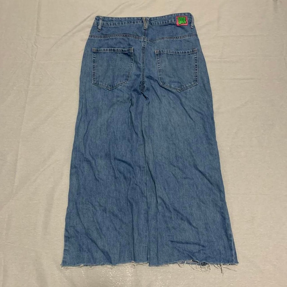 Empyre Loose Fit Wide Leg Skate Blue Denim Jeans Raw Hem Womens Size 2